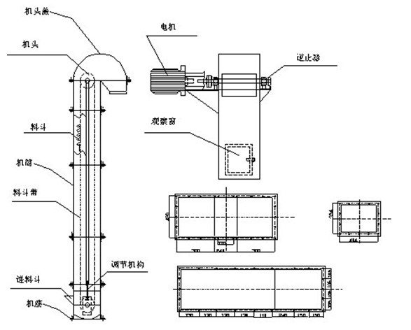 鋼絲膠帶斗式提升機圖紙